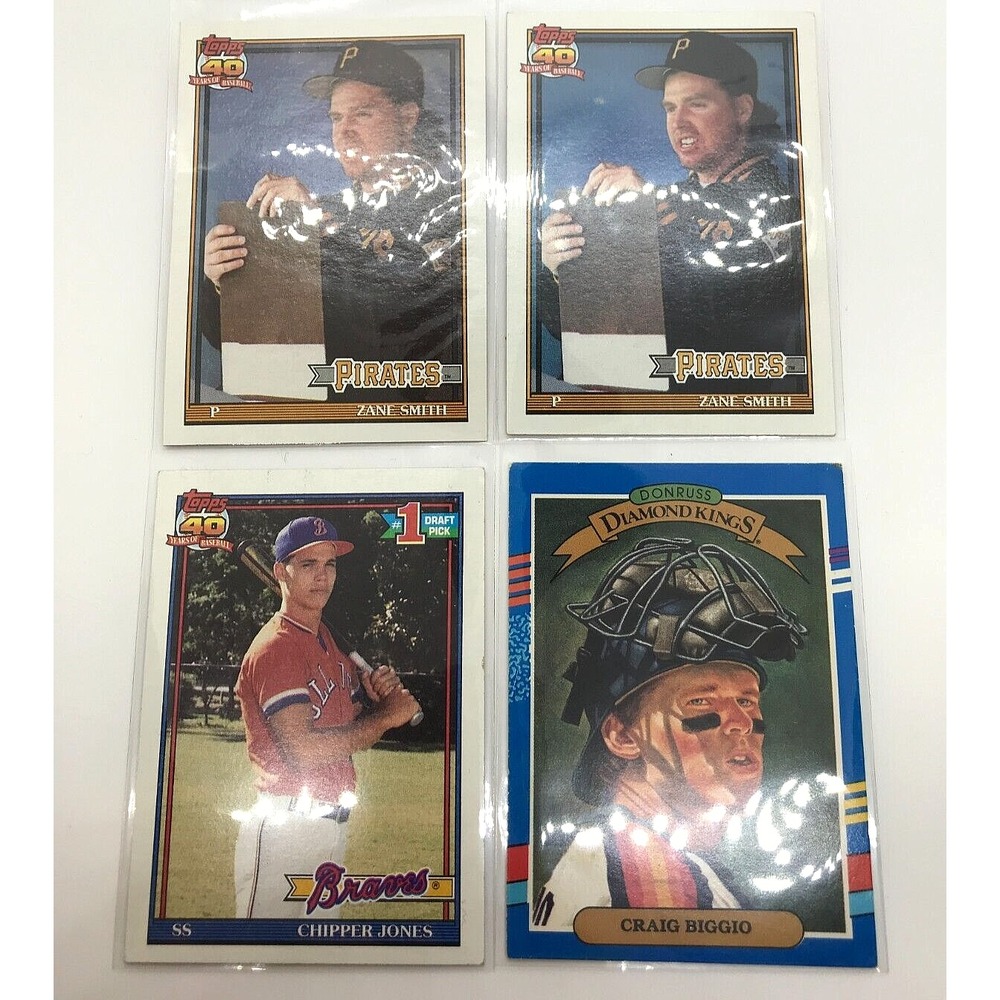 Lot of (4) Cards Baseball - Smith #441, Chipper Jones #333, Biggio #2